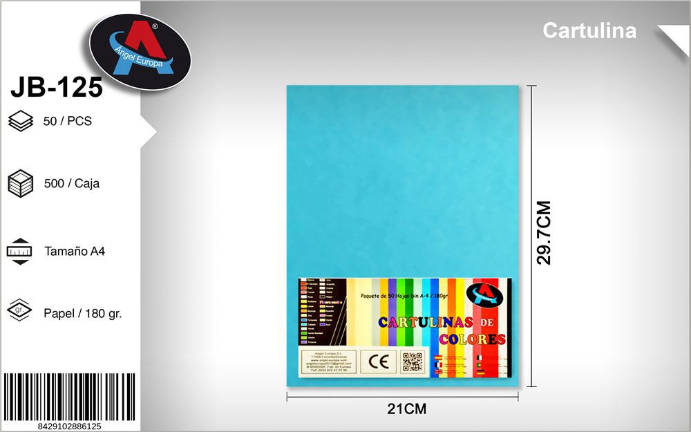 Pack 50 Cartolinas A4 Azul Turquesa