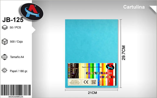 Pack 50 Cartolinas A4 Azul Turquesa
