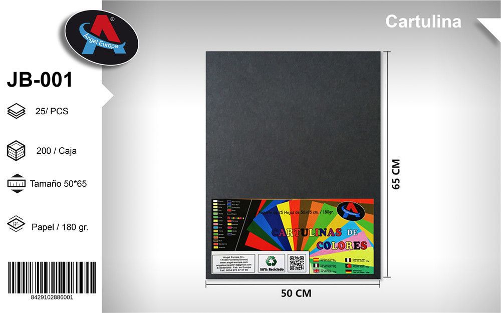 Pack 25 Cartolinas 50 x 65 Cm Preto