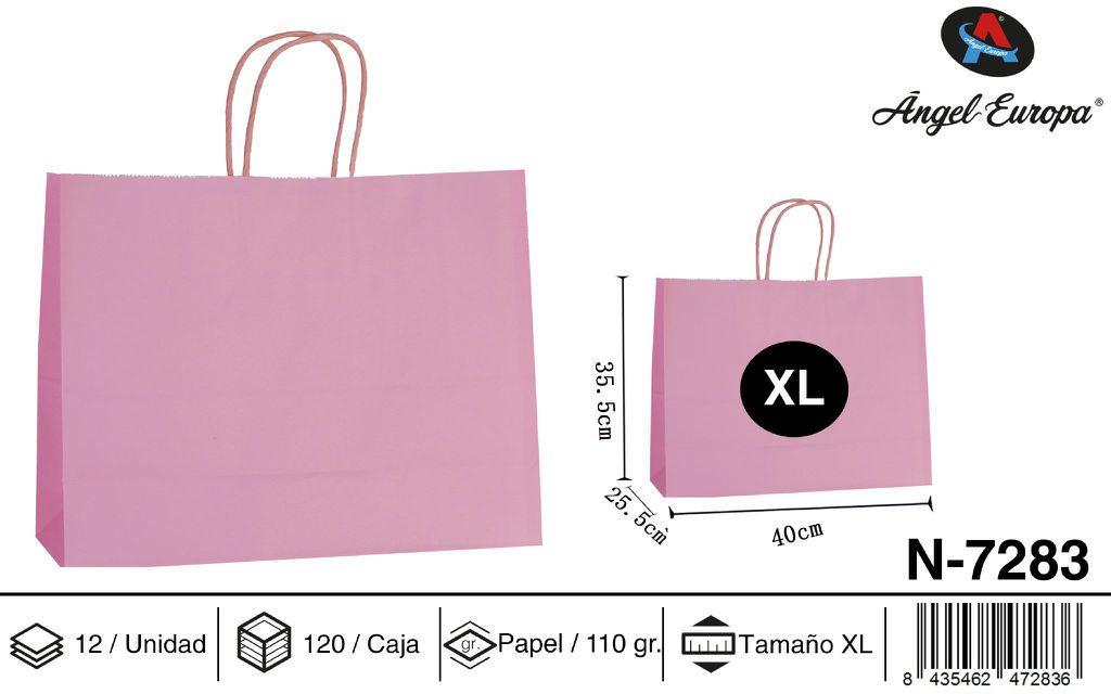 Pack 12 Sacos de Papel Horizontais Rosa-Claro XL 40 x 35,5 x 25,5 Cm