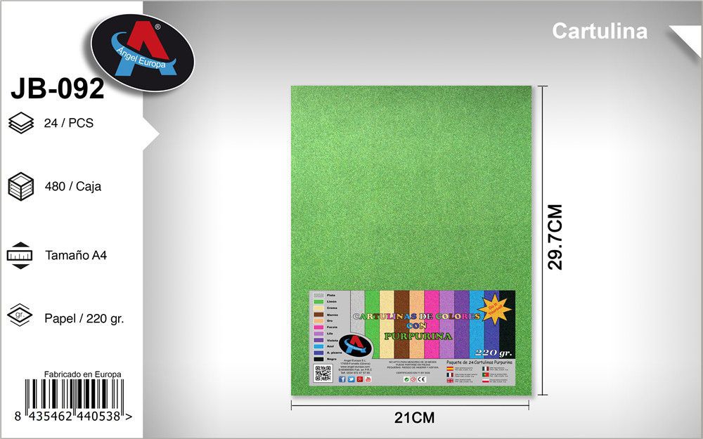 Pack 24 Cartolinas com Purpurina A4 Verde Lima
