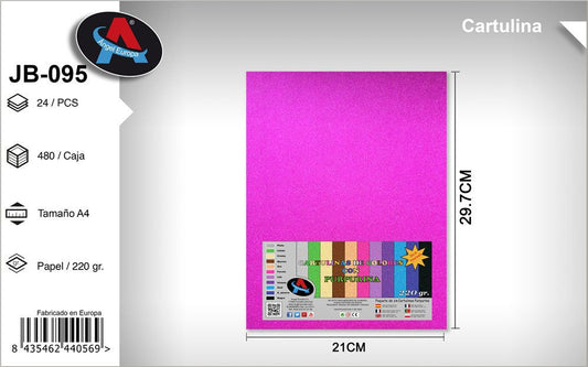 Pack 24 Cartolinas com Purpurina A4 Fúcsia