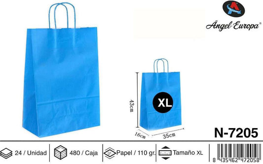 Pack 24 Sacos de Papel Azul-Celeste XL 35 x 43 x 16 Cm