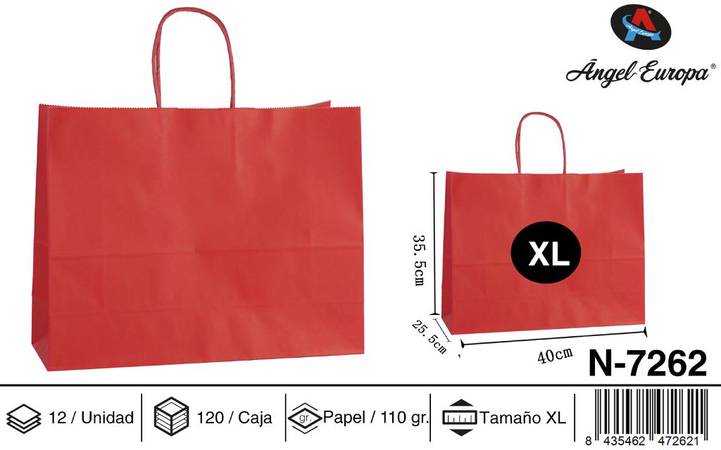 Pack 12 Sacos de Papel Horizontais Vermelho XL 40 x 35,5 x 25,5 Cm