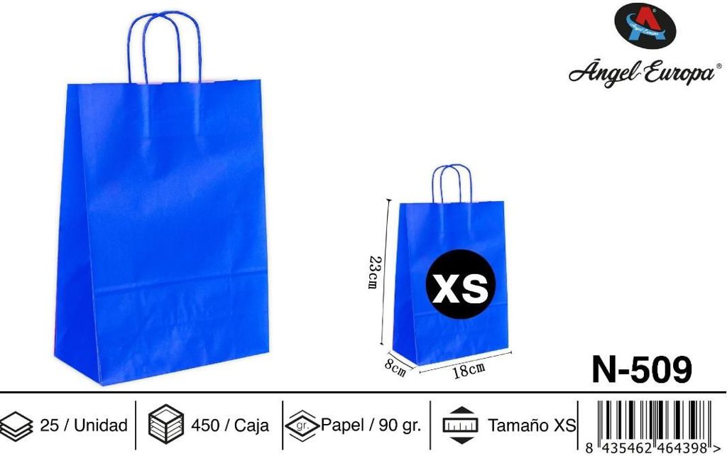 Pack 25 Sacos de Papel Azul XS 18 x 23 x 8 Cm