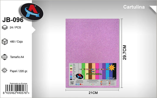 Pack 24 Cartolinas com Purpurina A4 Rosa