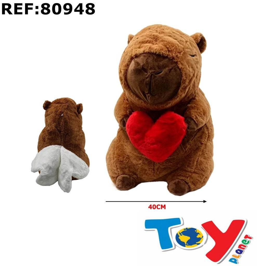 Peluche Capivara com Coração e Asas 40 Cm