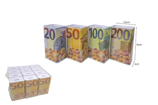 Mealheiro de Metal Retangular Notas de Euro 9 x 6 x 17 cm