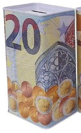 Mealheiro de Metal Retangular Notas de Euro 9 x 6 x 17 cm - Nota de 20 €