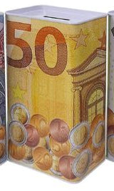 Mealheiro de Metal Retangular Notas de Euro 9 x 6 x 17 cm - Nota de 50 €