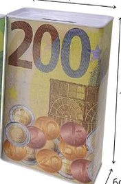 Mealheiro de Metal Retangular Notas de Euro 9 x 6 x 17 cm - Nota de 200 €