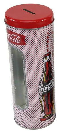 Mealheiro Lata de Metal Tema Coca-Cola 8,5 x 23 cm - Branco com Garrafa
