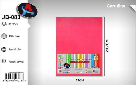 Pack 24 Cartolinas Metalizadas A4 Vermelho