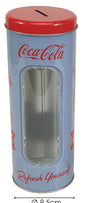 Mealheiro Lata de Metal Tema Coca-Cola 8,5 x 23 cm - Azul