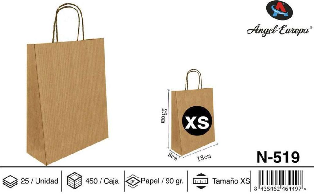 Pack 25 Sacos de Papel Kraft Natural XS 18 x 23 x 8 Cm