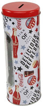 Mealheiro Lata de Metal Tema Coca-Cola 8,5 x 23 cm - Branco com Estrelas