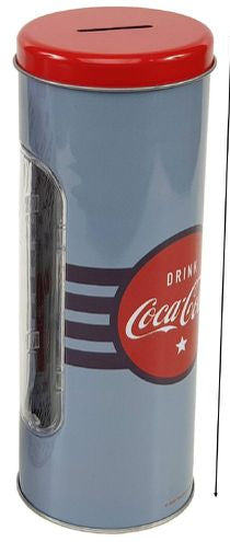 Mealheiro Lata de Metal Tema Coca-Cola 8,5 x 23 cm - Azul Retro
