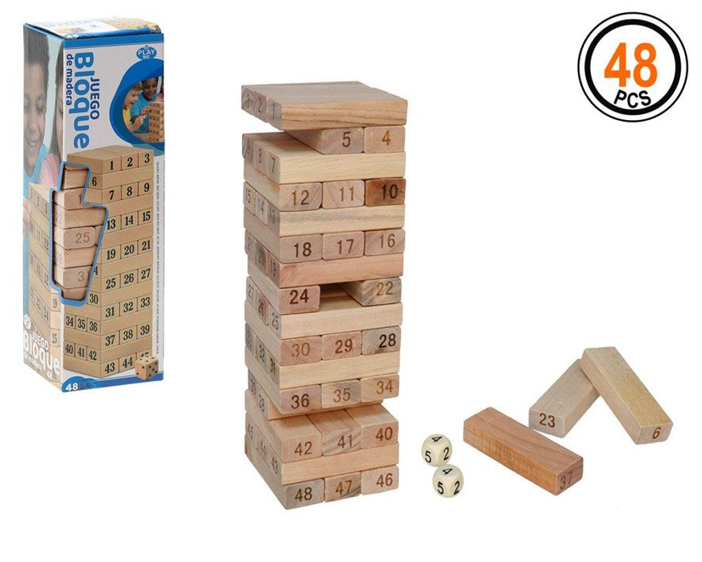 Jogo de Mesa - Torre de Blocos de Madeira 48 Peças Natural