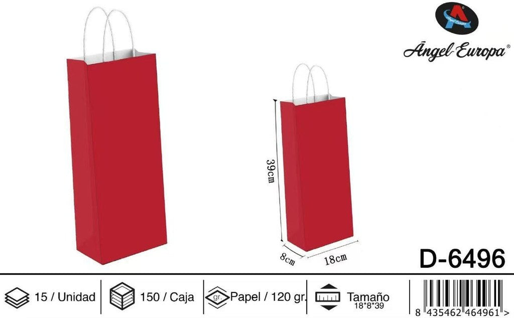 Pack 15 Sacos de Presente para Garrafa Vermelhos 18 x 8 x 39 Cm