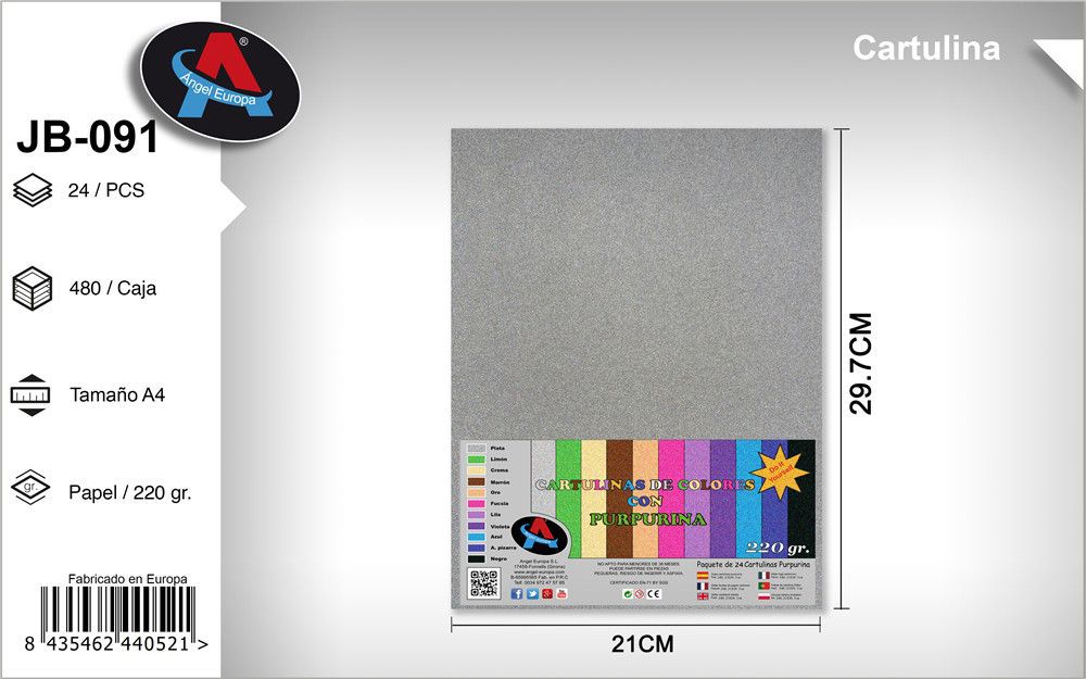 Pack 24 Cartolinas com Purpurina A4 Prateado