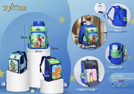 Mochila Escolar Infantil Azul Claro, Verde e Azul Céu