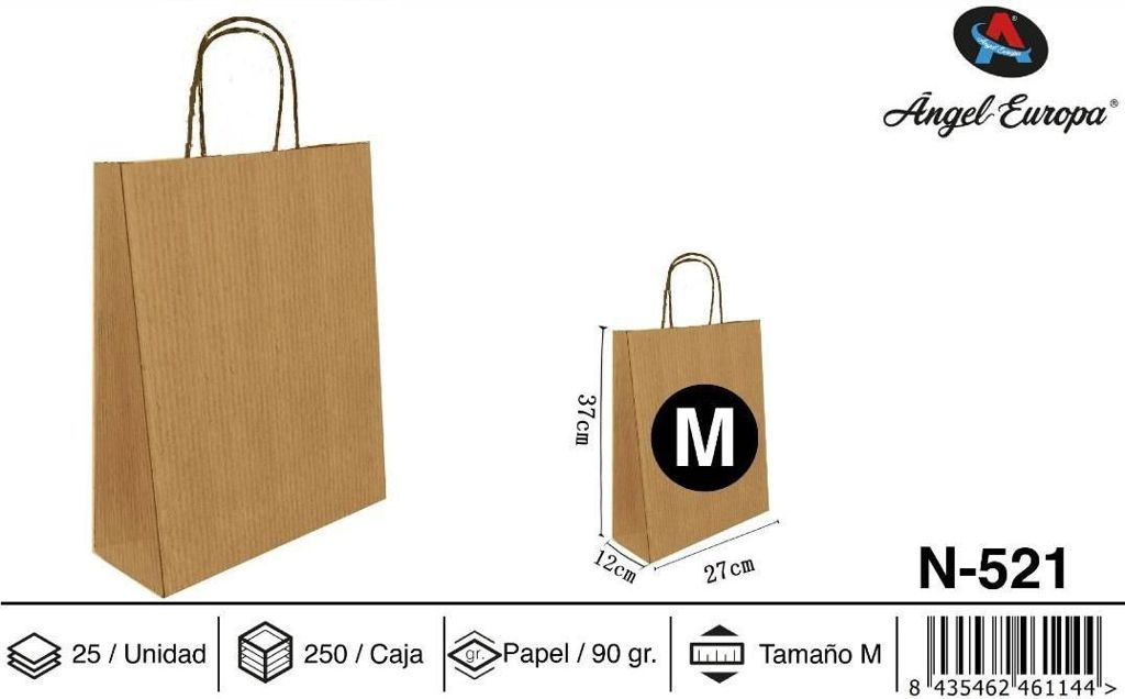 Pack 25 Sacos de Papel Kraft Castanho M 27 x 37 x 12 Cm
