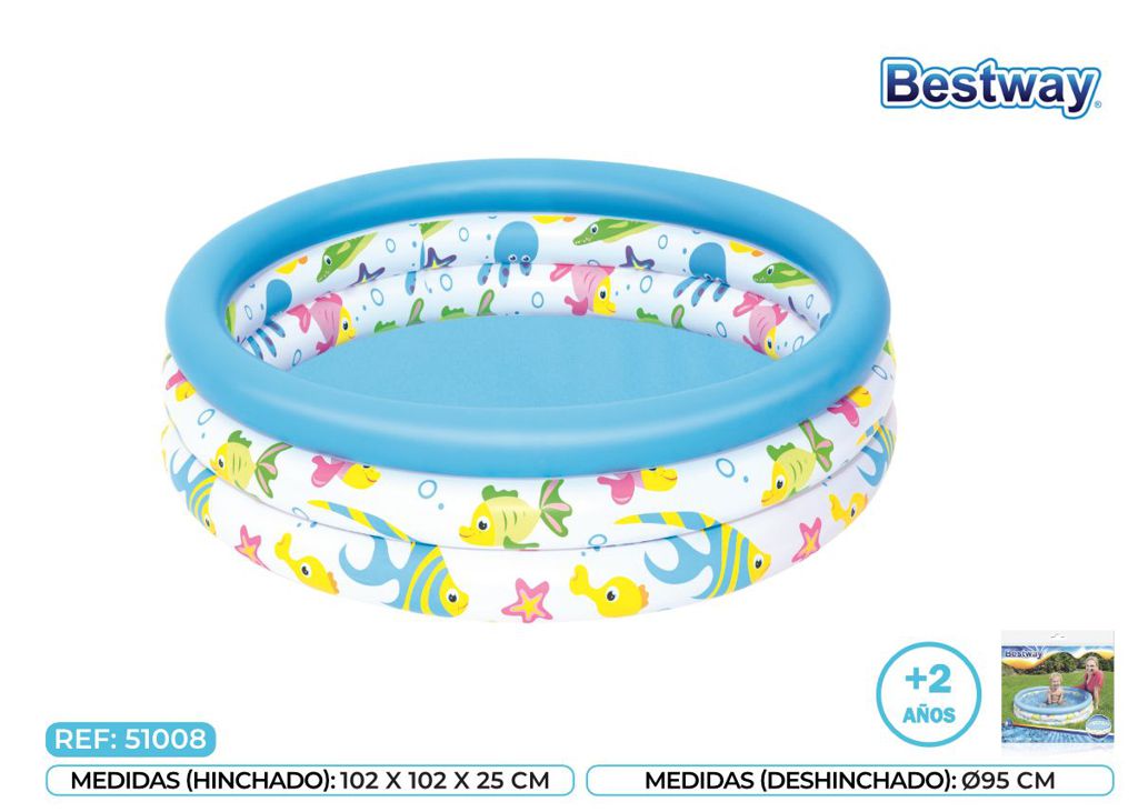Piscina Infantil 3 Aros Coral 102 x 25 Cm +2 Anos Bestway