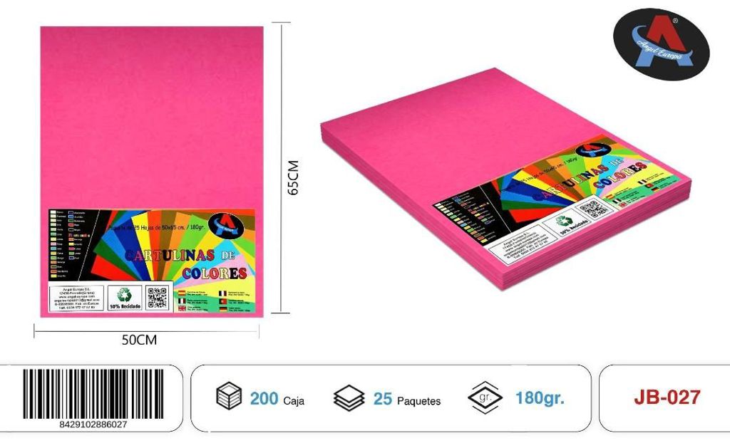Pack 25 Cartolinas 50 x 65 Cm Rosa Forte