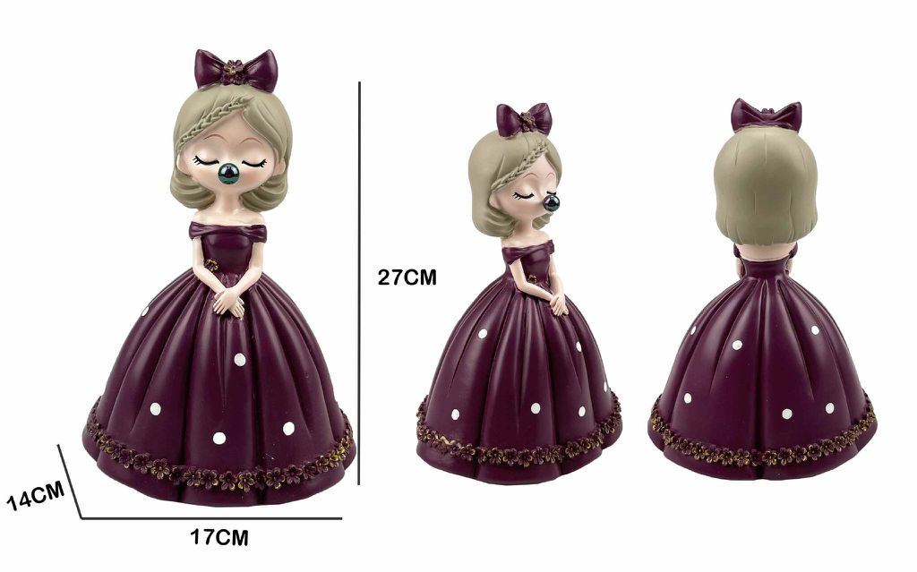 Figura Decorativa Menina com Pastilha Elástica Vestido Bordô
