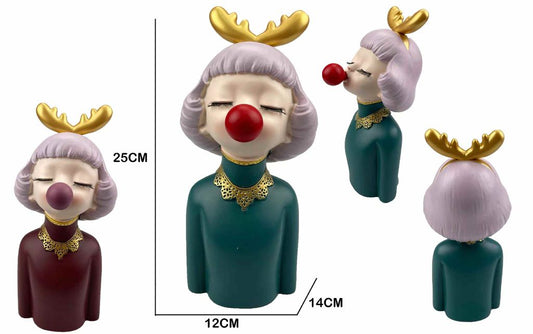 Figura Decorativa Menina com Chifres Dourados e Bola de Pastilha Vermelha