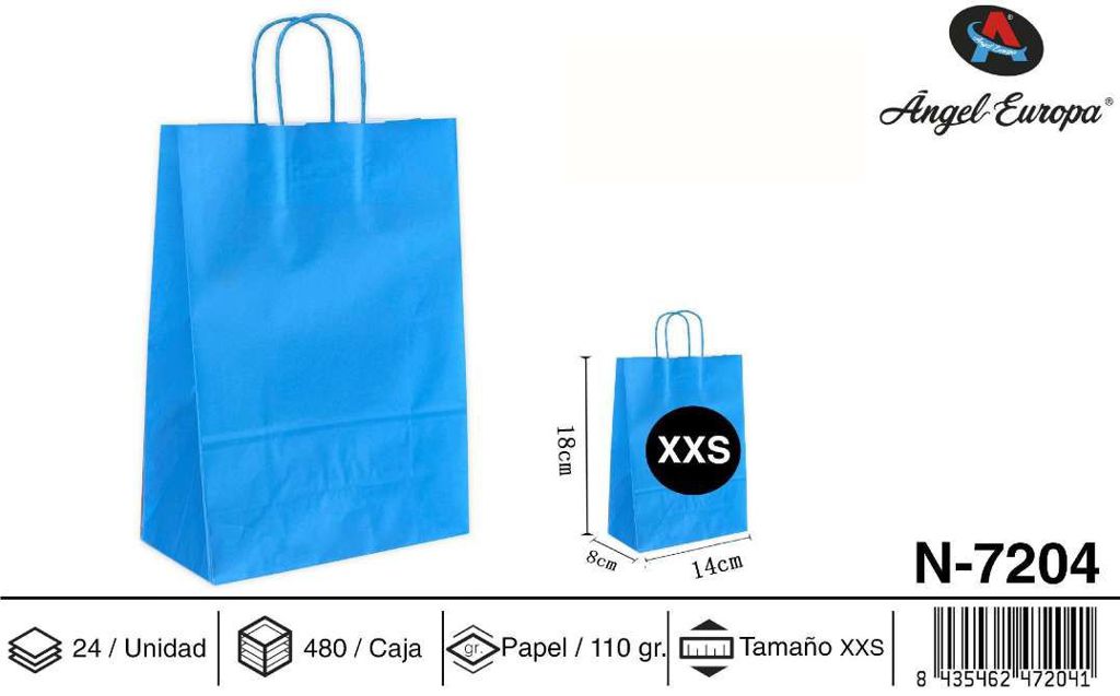 Pack 24 Sacos de Papel Azul-Claro XXS 14 x 18 x 8 Cm