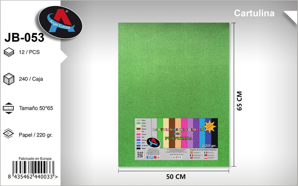 Pack 12 Cartolinas com Purpurina 50 x 65 Cm Verde Lima