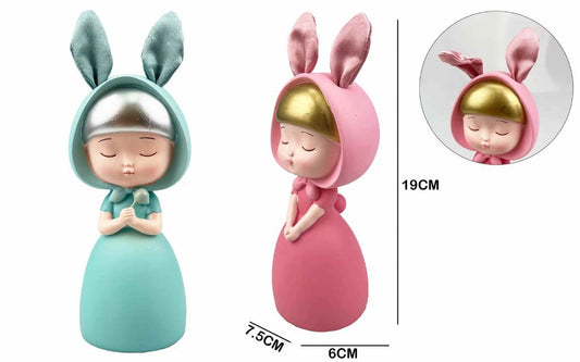 Figura Decorativa Menina com Capuz de Coelho 19 Cm