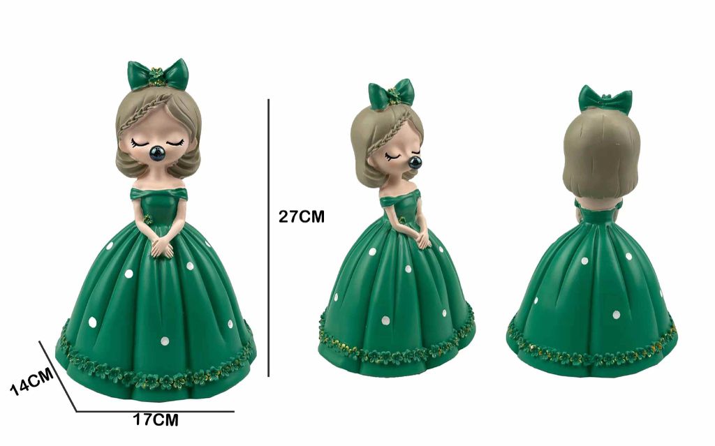 Figura Decorativa Menina com Pastilha Elástica Vestido Verde