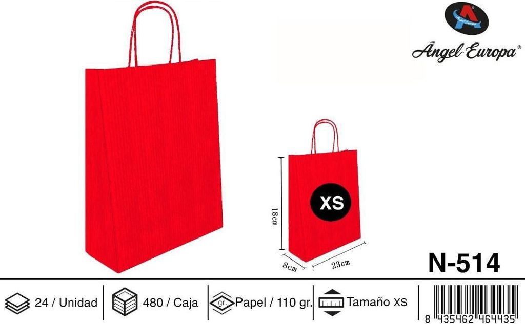 Pack 24 Sacos de Papel Vermelho XS 23 x 18 x 8 Cm