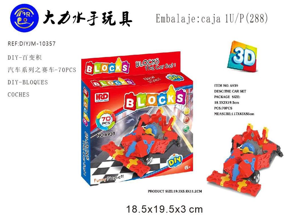Blocos DIY 3D Carro de Corrida 70 Peças
