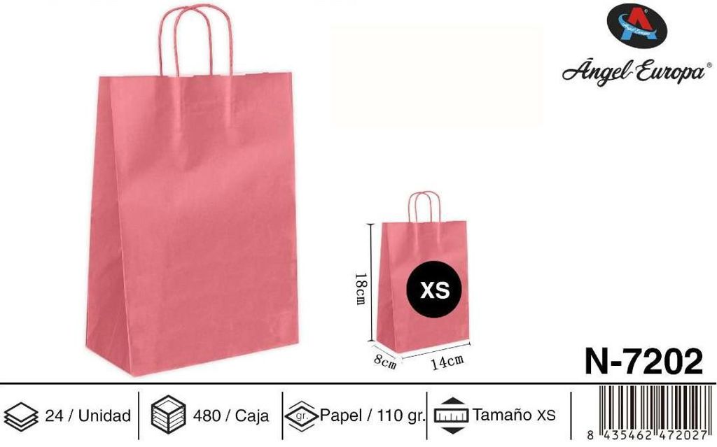 Pack 24 Sacos de Papel Rosa XS 14 x 18 x 8 Cm