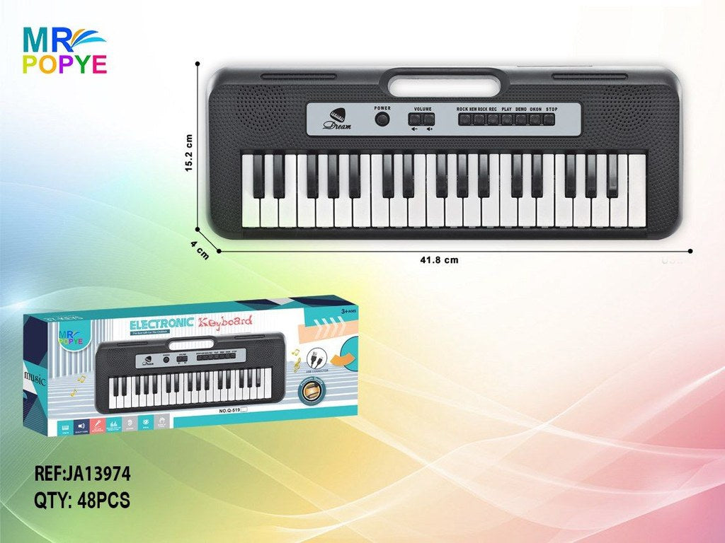 Teclado Eletrónico 37 Teclas com Microfone e USB 41,8 Cm