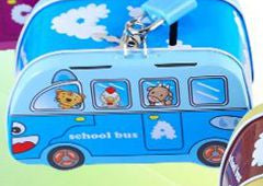 Mealheiro de Metal Autocarro Escolar com Cadeado - Azul