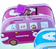 Mealheiro de Metal Autocarro Escolar com Cadeado - Roxo