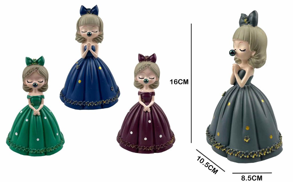Figura Decorativa Menina com Pastilha Elástica 8,5 x 10,5 x 16 Cm Cores Sortidas