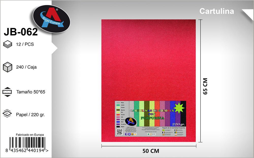 Pack 12 Cartolinas com Purpurina 50 x 65 Cm Vermelho
