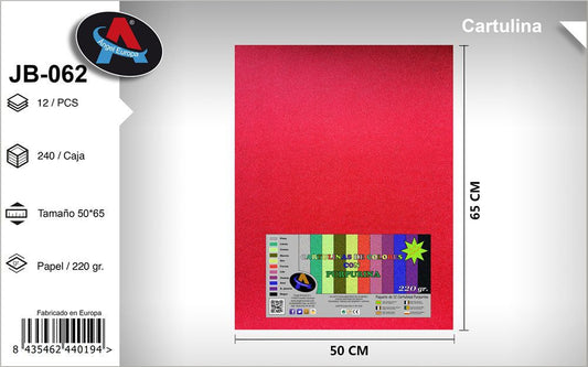 Pack 12 Cartolinas com Purpurina 50 x 65 Cm Vermelho