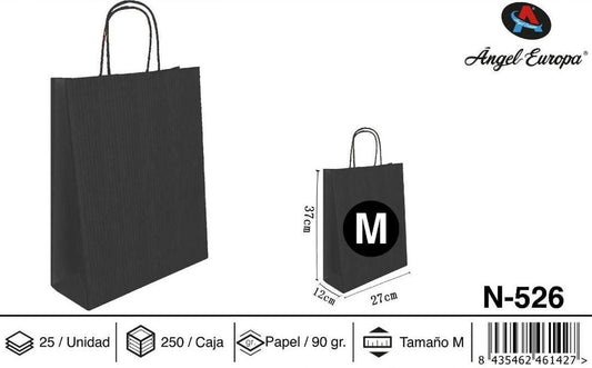 Pack 25 Sacos de Papel Preto M 27 x 37 x 12 Cm
