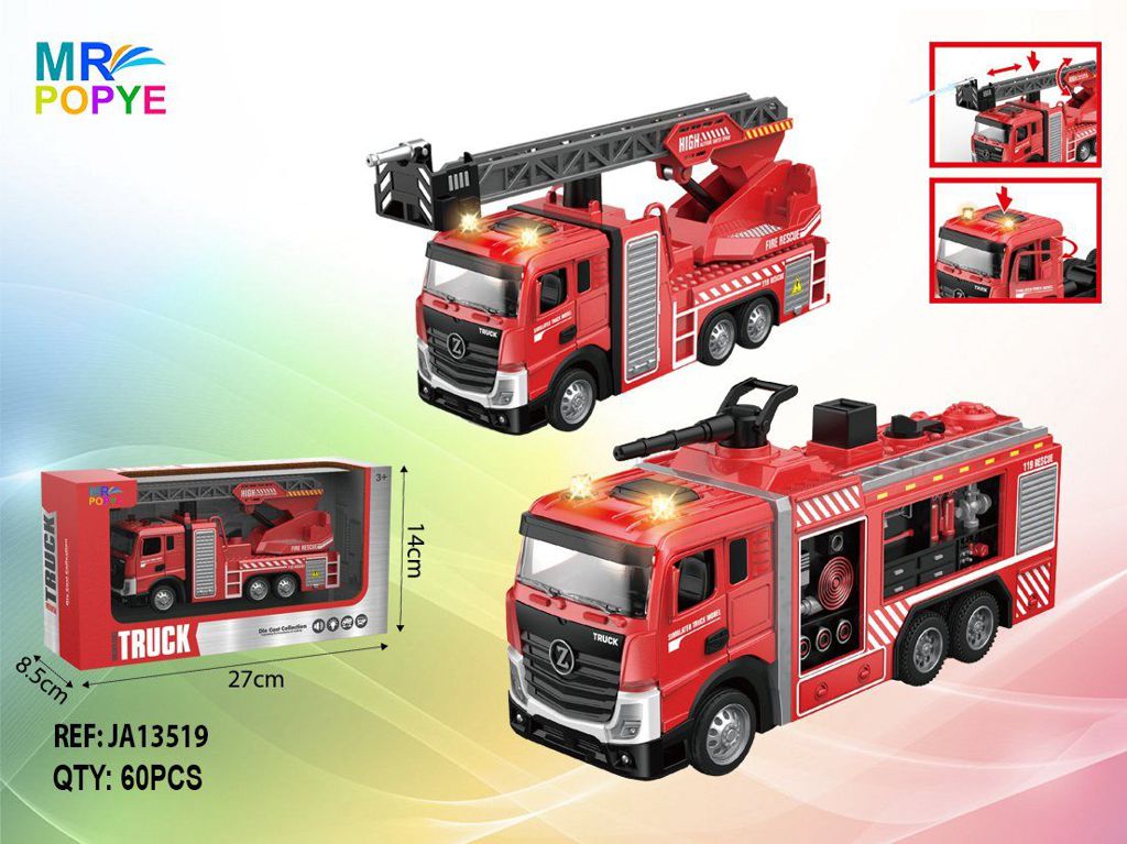 Camião de Bombeiros em Metal de Recuo com Luz, Som e Jato de Água