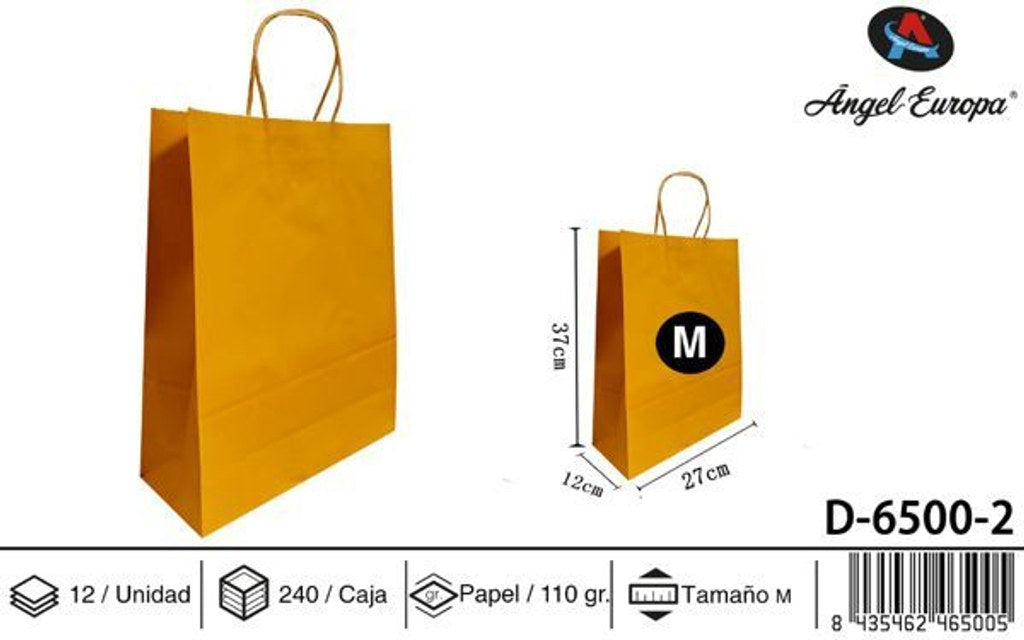 Pack 12 Sacos de Papel Dourado M 27 x 37 x 12 Cm