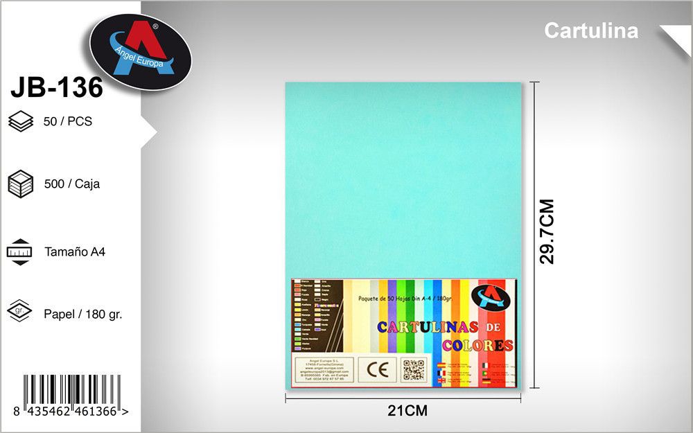 Pack 50 Cartolinas A4 Azul Pastel