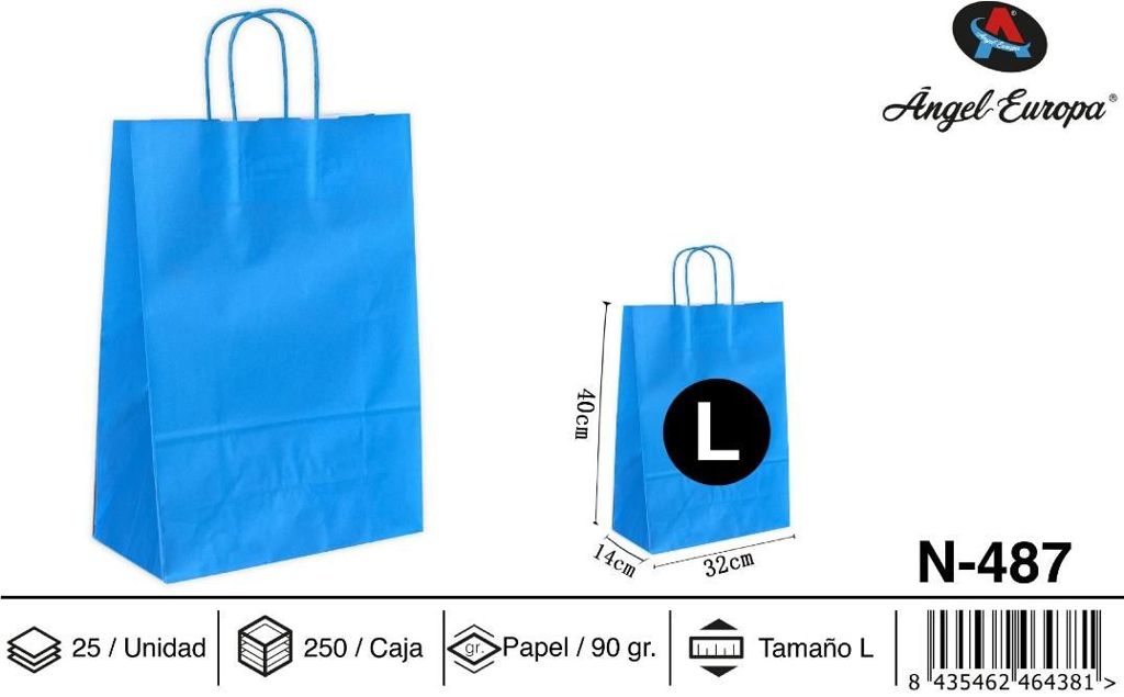 Pack 25 Sacos de Papel Azul-Claro L 32 x 40 x 14 Cm