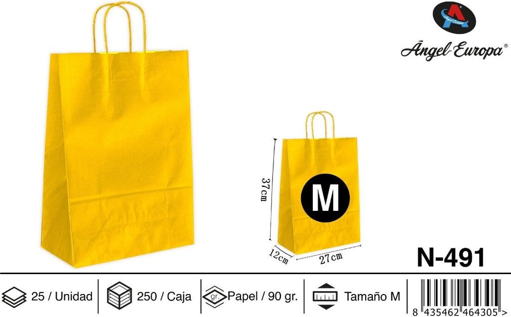 Pack 25 Sacos de Papel Amarelo M 27 x 37 x 12 Cm