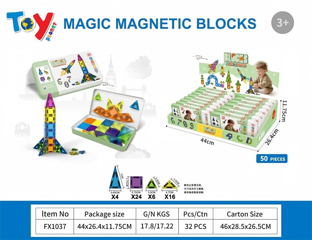 Blocos Magnéticos Mágicos 50 Peças (Formato 3,75)